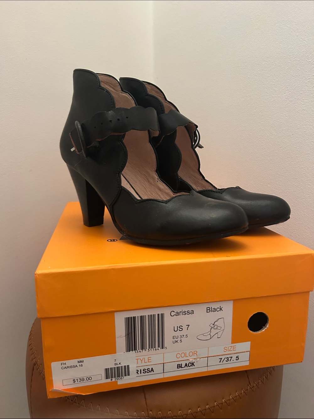 Miz Mooz Black Scalloped Mary Jane Heels